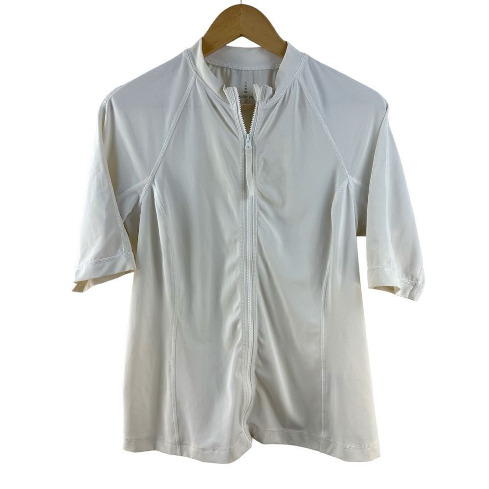 Lands End white zip up jersey size M